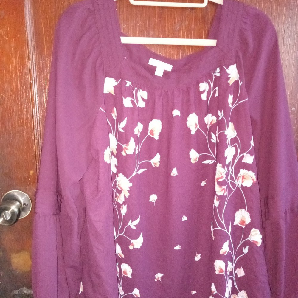 🔥 Hot Price XXL Lauren Conrad Ladies Long Sleeved Boho Flowy Floral Blouse Plus